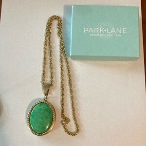 Park Lane Goldtone Locket Necklace with Green Stone